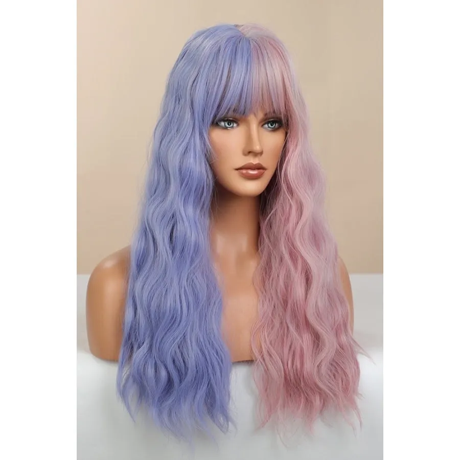 13*1" Full-Machine Wigs Synthetic Long Wave 26" in Blue/Pink Split Dye