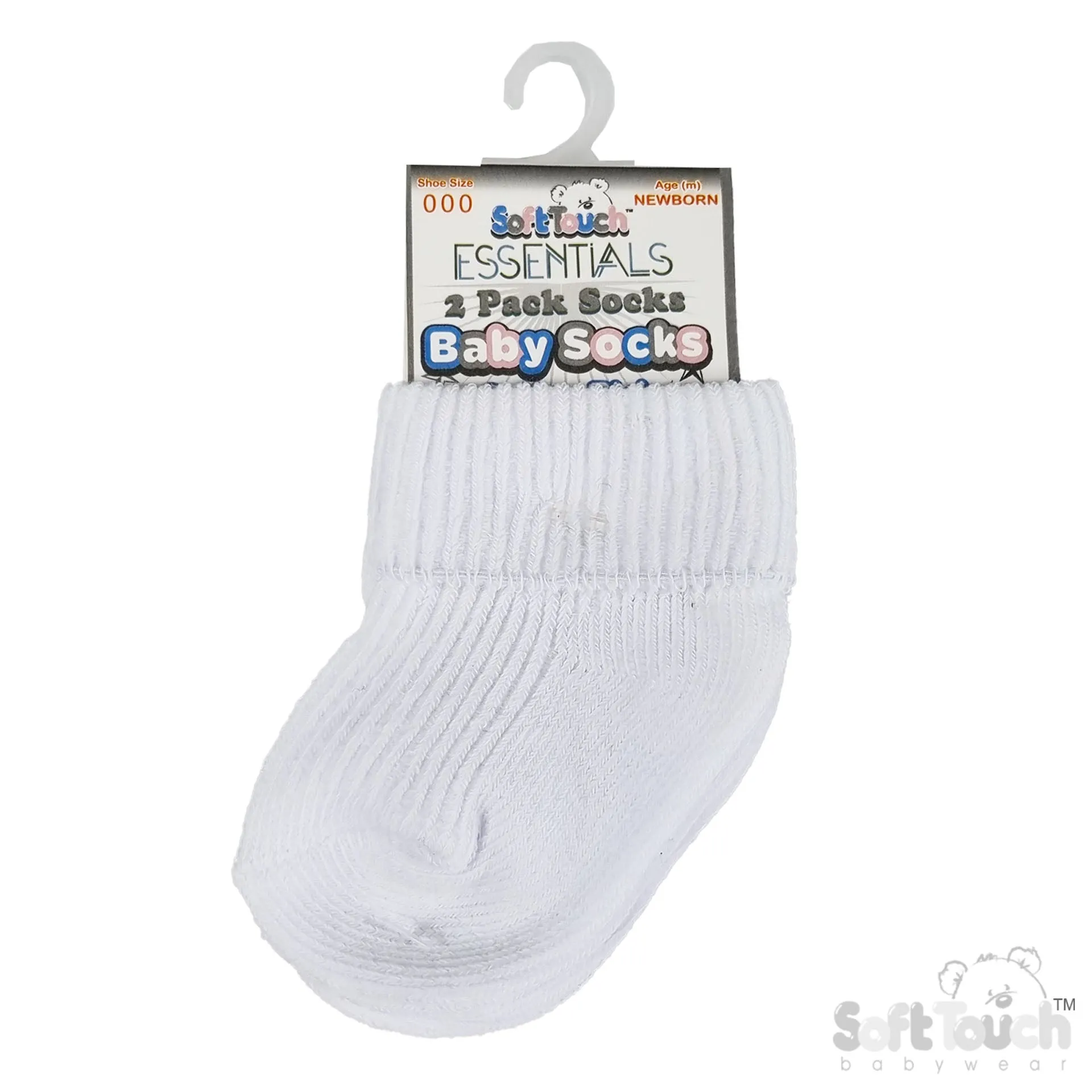 2PK WHITE NB PLAIN TOT SOCKS ( (Newborn) S900-W