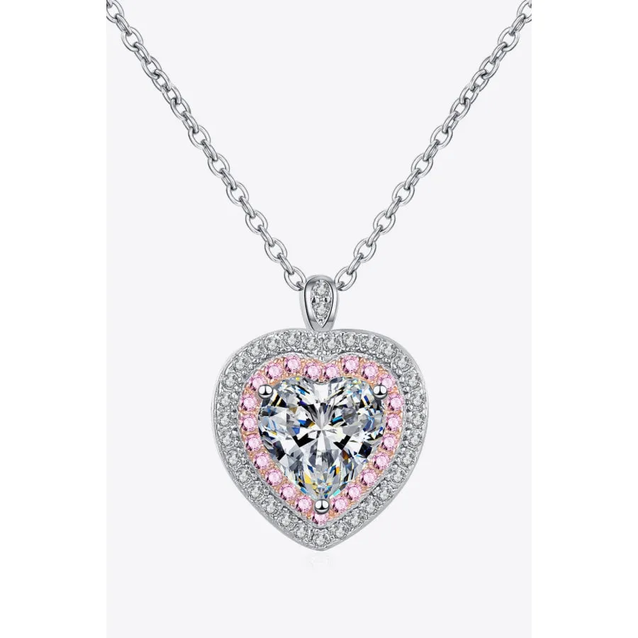 925 Sterling Silver 1 Carat Moissanite Heart Pendant Necklace