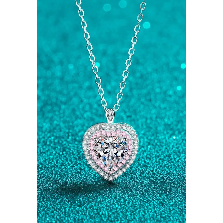 925 Sterling Silver 1 Carat Moissanite Heart Pendant Necklace