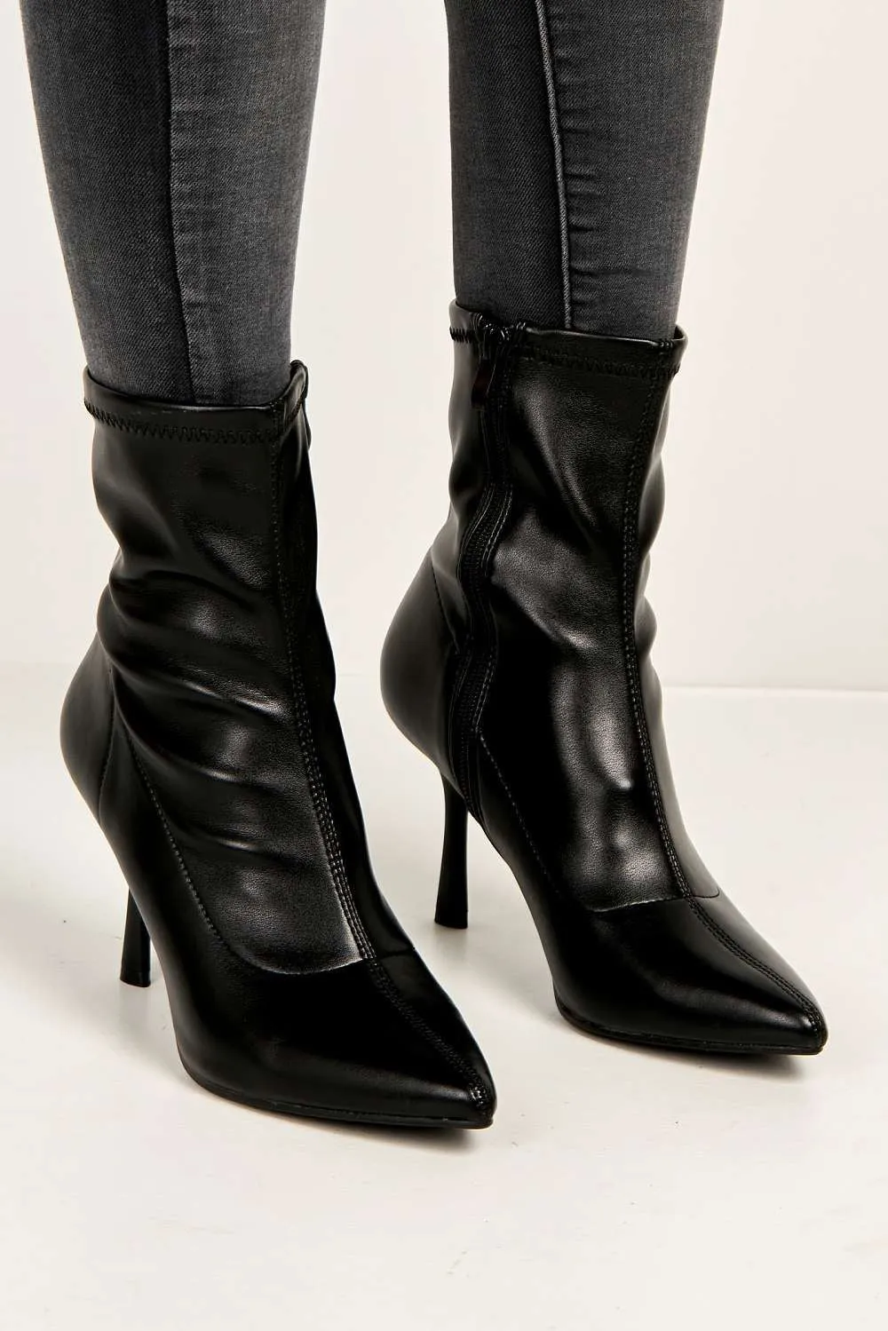 Aayat Pointed Toe Heeled Boots in Black