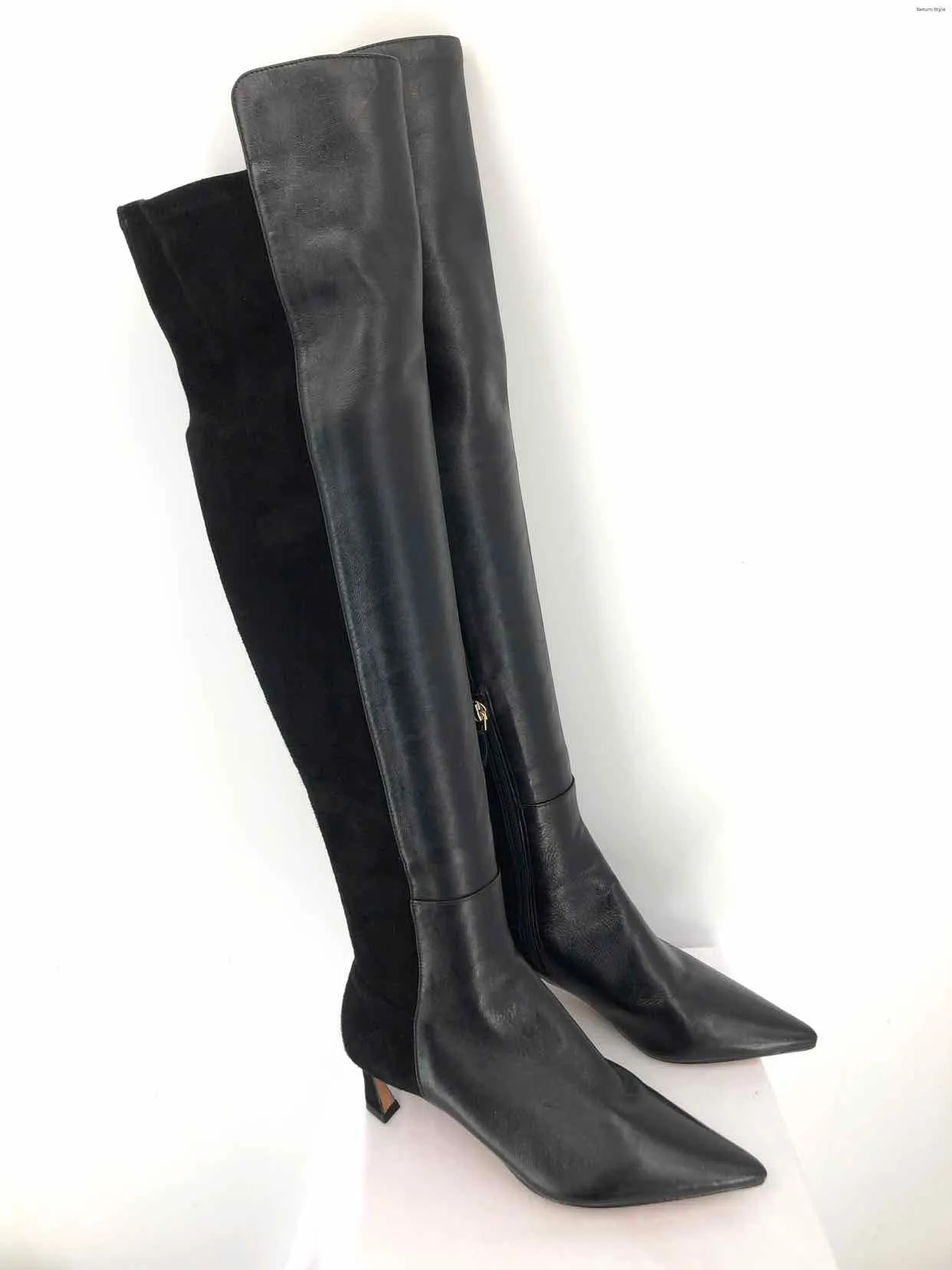 ALEXANDRE BIRMAM Black Suede Leather Kitten Heel Over the Knee Boots