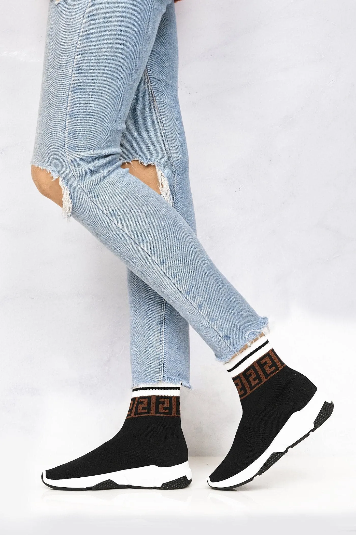 Asa Letter Band Sock Boot in Black