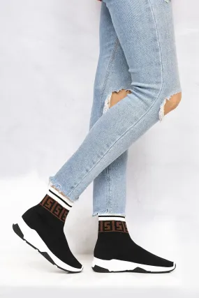 Asa Letter Band Sock Boot in Black