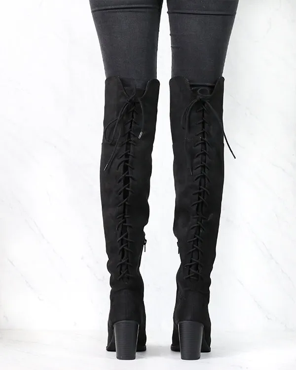 Aspire Lace-Up Over The Knee Boot - Black