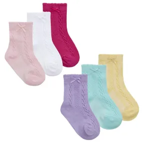 Baby Girls 3 Pack Cable/Bow Socks - Mix Colour (0-0, 0-2.5, 3-5.5) (PK12) 44B963