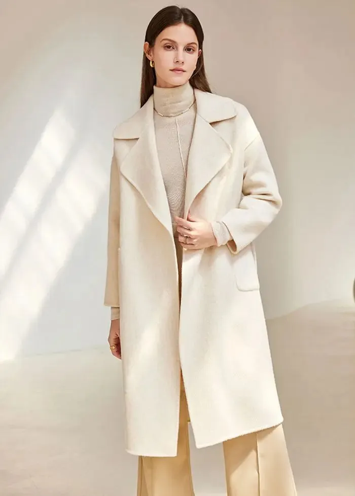 Belted Thigh Length Wool Coat