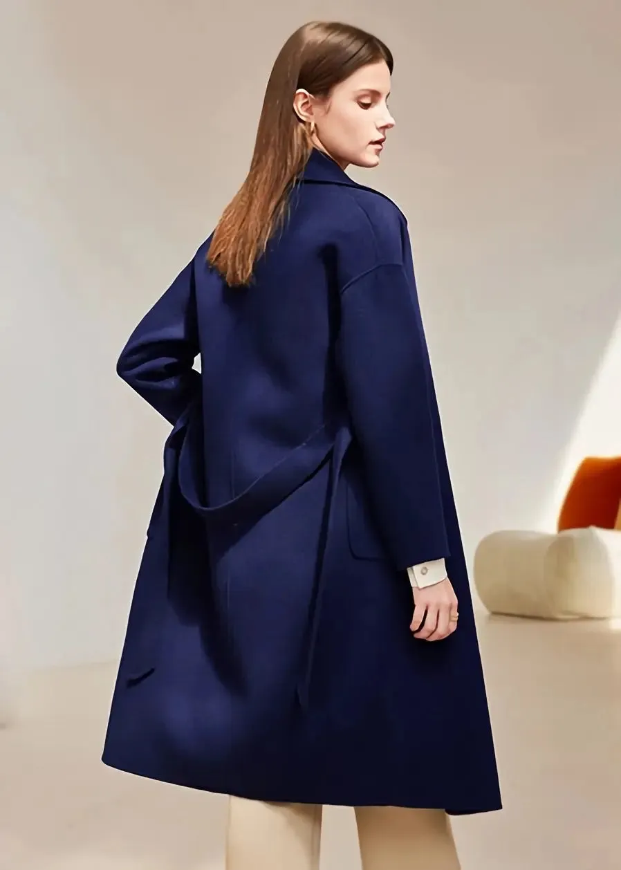 Belted Thigh Length Wool Coat