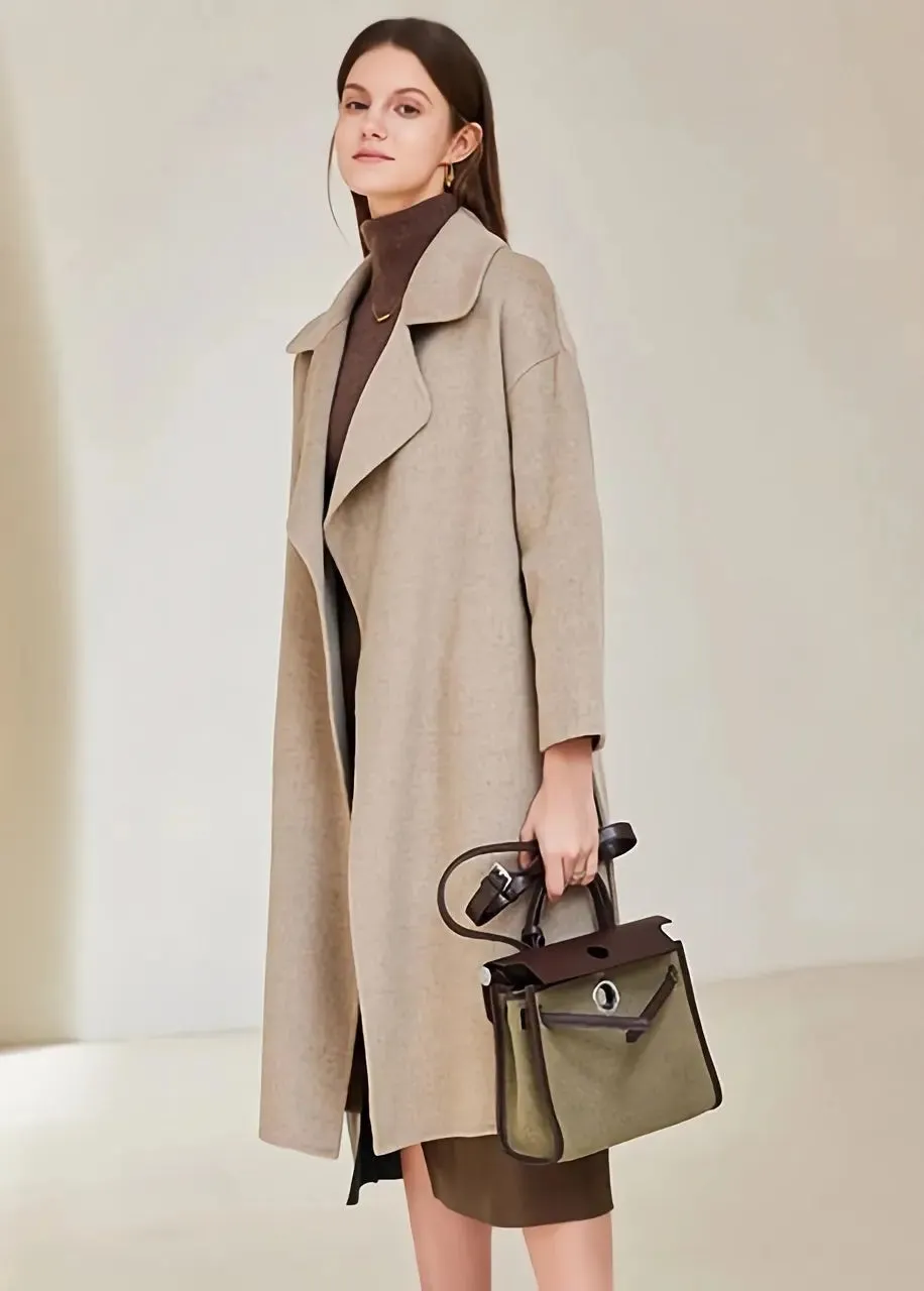 Belted Thigh Length Wool Coat