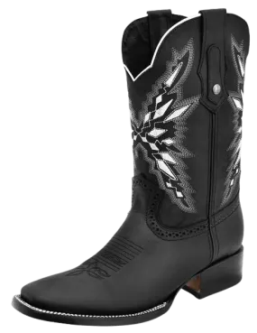 Black Crazy Leather Square Toe Rodeo Boot