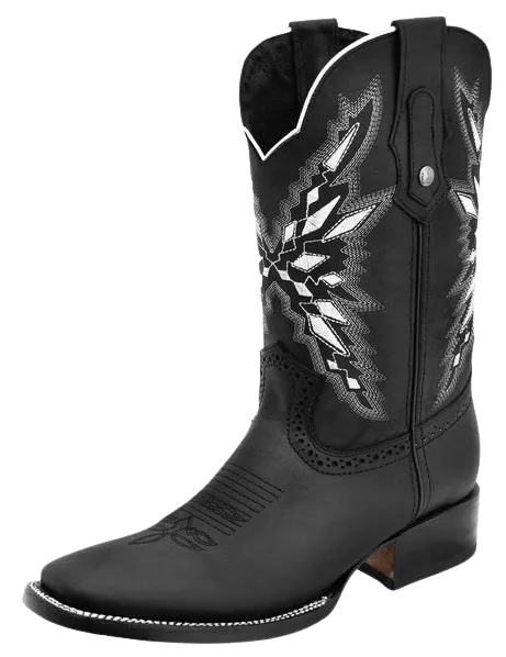 Black Crazy Leather Square Toe Rodeo Boot