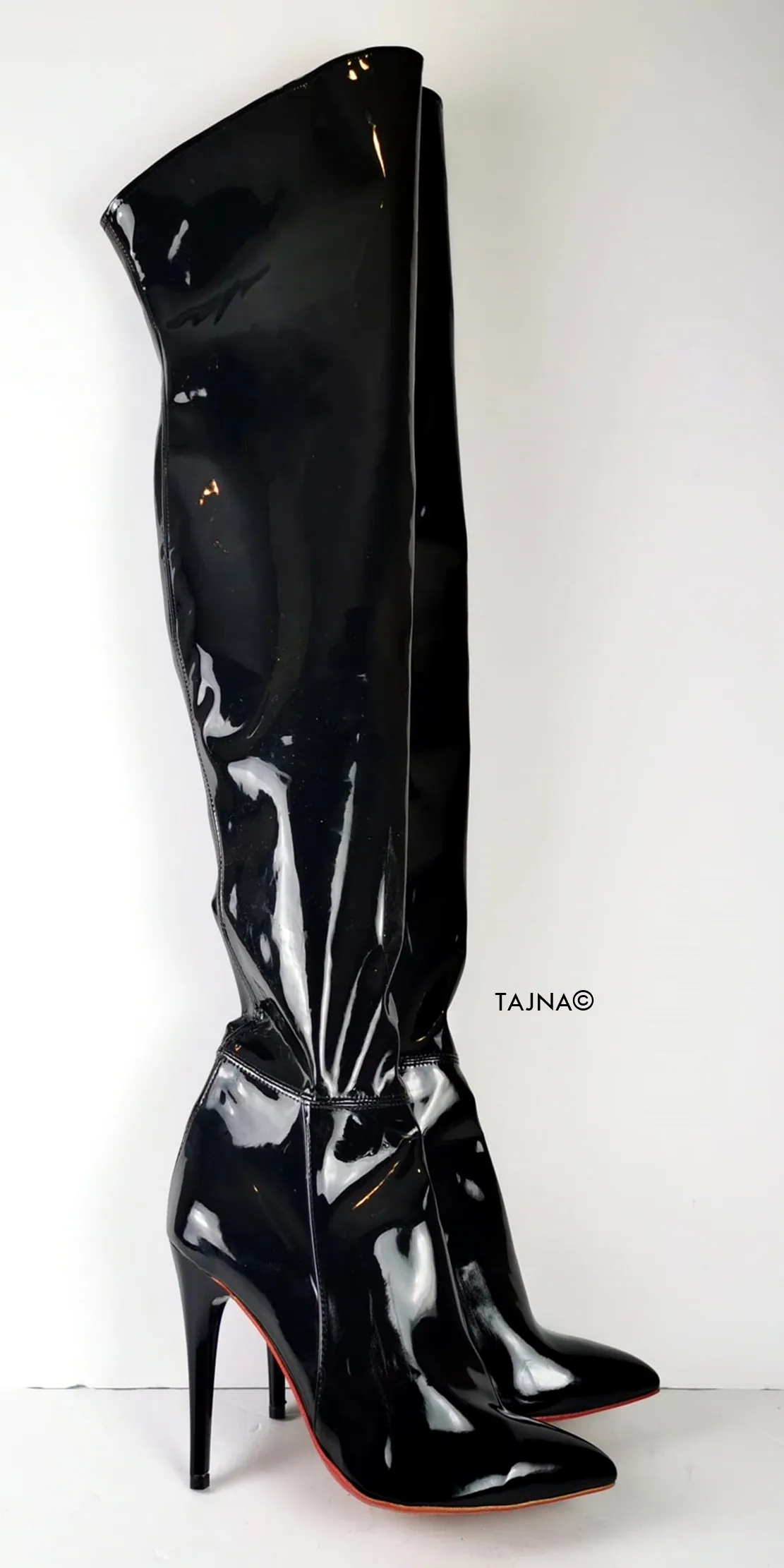 Black Gloss High Heel Pointy Toe Long Boots