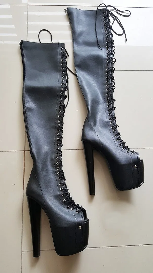 Black Knee High Gladiator Boots