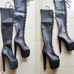 Black Knee High Gladiator Boots