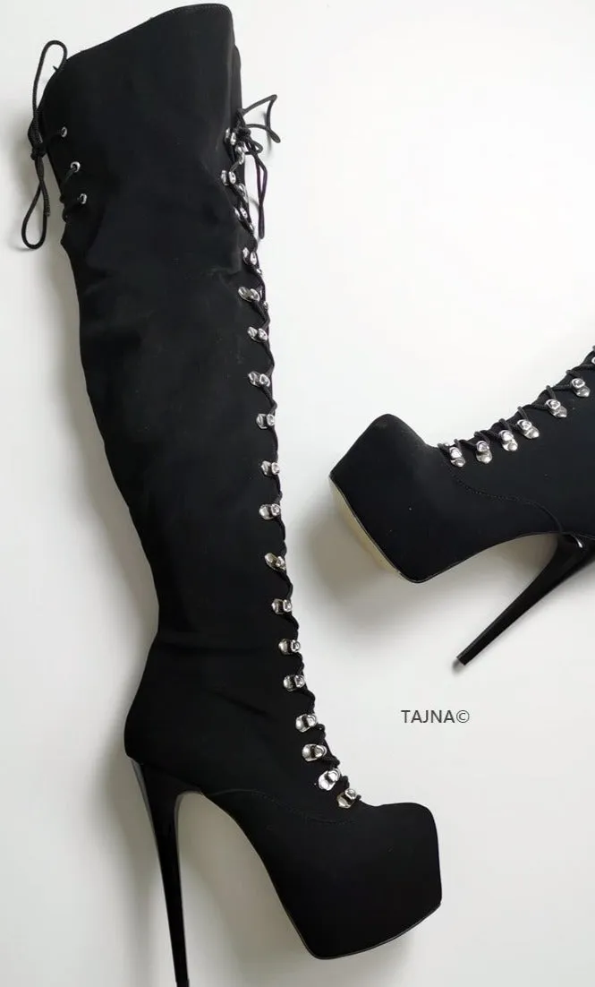 Black Suede Over-the-Knee Military-Style Boots