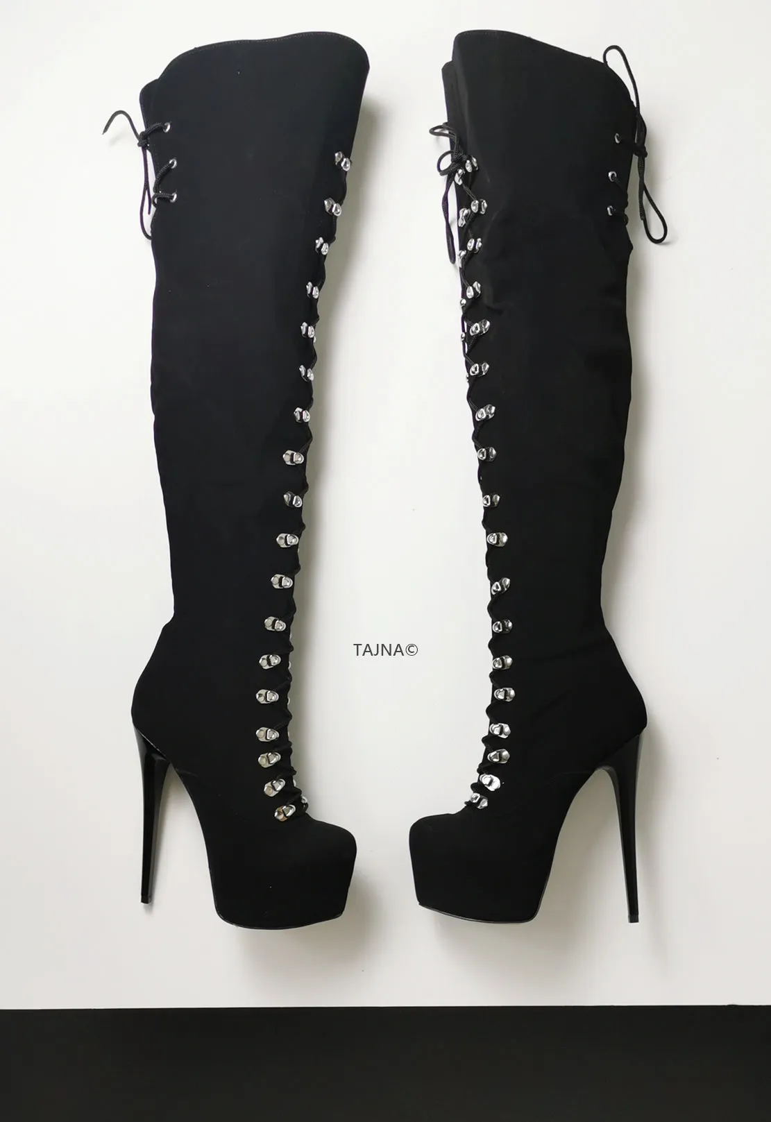 Black Suede Over-the-Knee Military-Style Boots