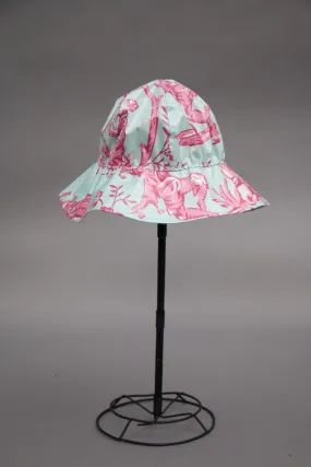 *Blue & Pink Toile Unlined Rain Hat $45 (RH 0913E)