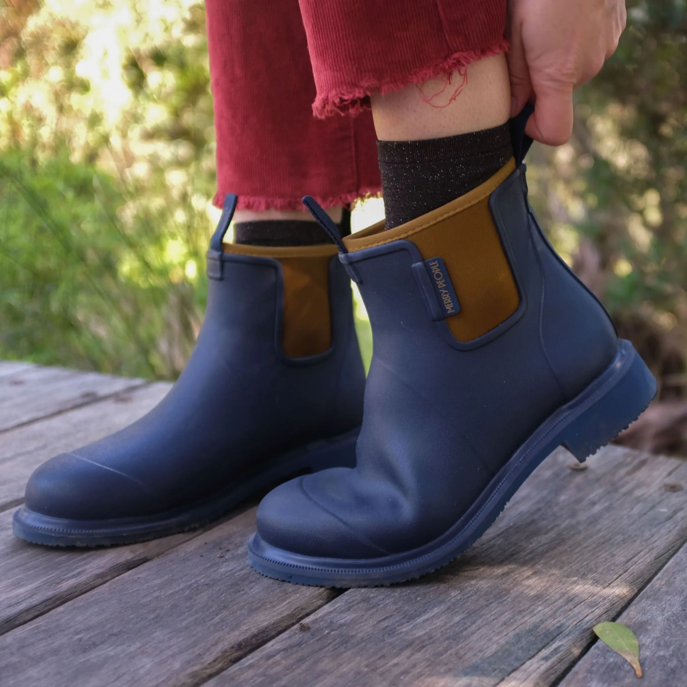 Bobbi Wellington Boot - Oxford Blue and Tan