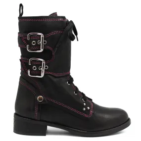 Bon Amie -Lace up ankle boot- Black Fuchsia