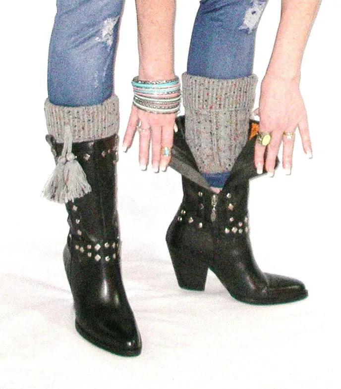 Boot Cuffs With Tassels Confetti Gray Boho Cuffed Cable Knit Multi Color Speckles One Size