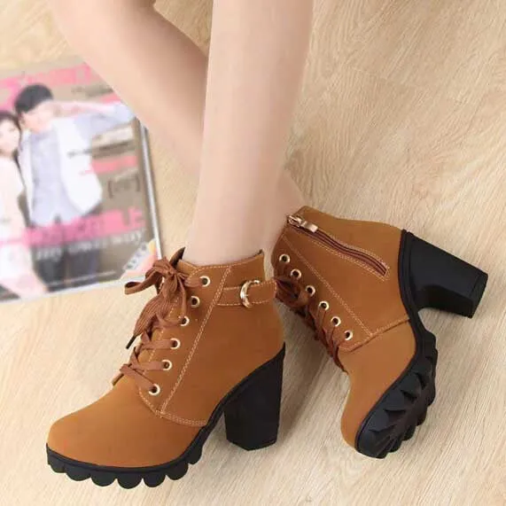 Brand Heels Women Boots Soft Leather Platform Comfprtable