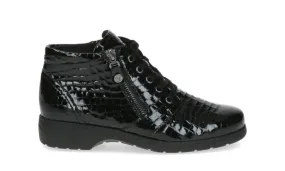 Caprice - Black Croc Lace Up Ankle Boot Black