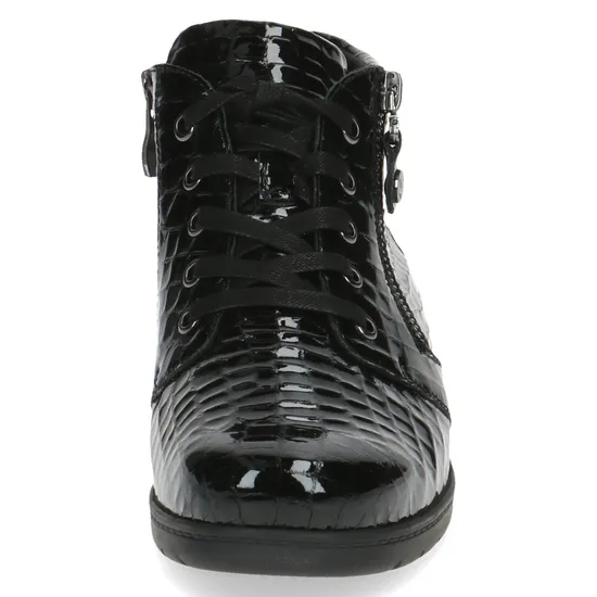 Caprice - Black Croc Lace Up Ankle Boot Black