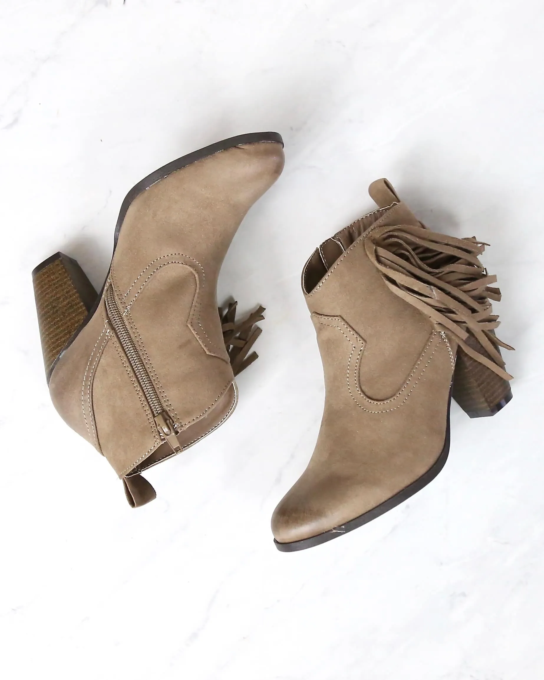 Cara Fringe Ankle Boots in Taupe