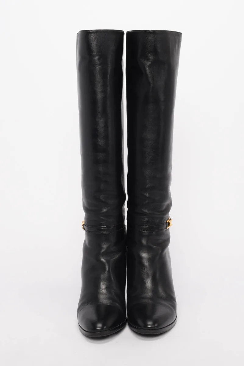 Stylish Black Calfskin Knee-High Boots by Celine in Size 39