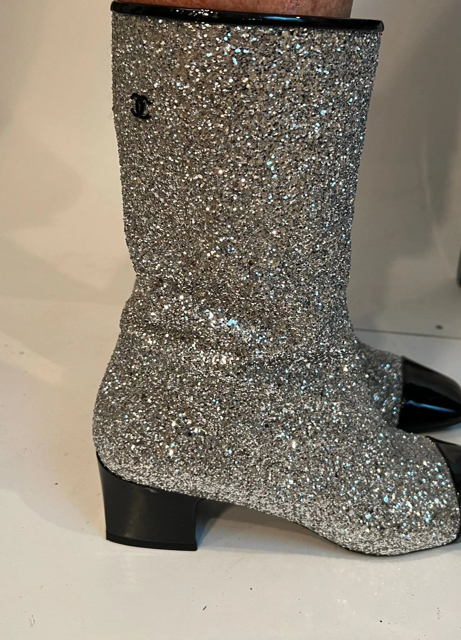 Chanel 17A, 2017 Silver Metallic Glitter Boots EU 41 US 9.5