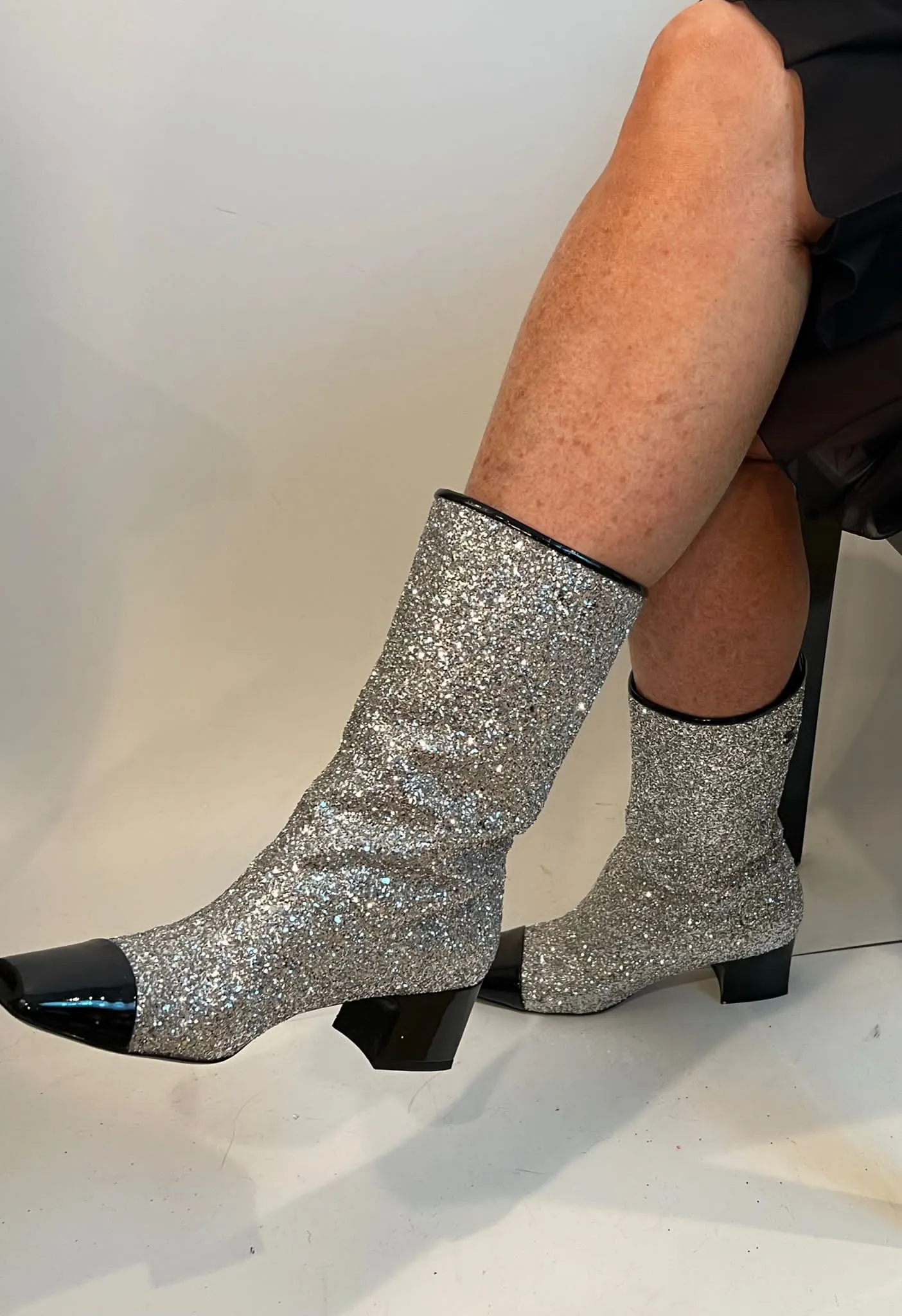 Chanel 17A, 2017 Silver Metallic Glitter Boots EU 41 US 9.5