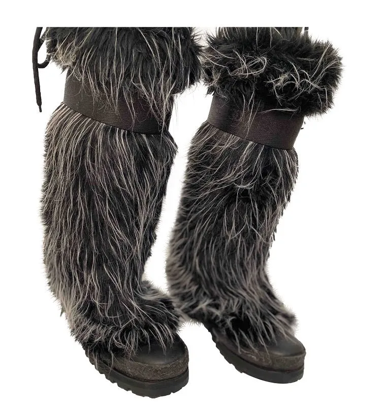 Chanel vintage 2002 Fantasy Fur Yeti gray knee high snow boots US size 7/7.5