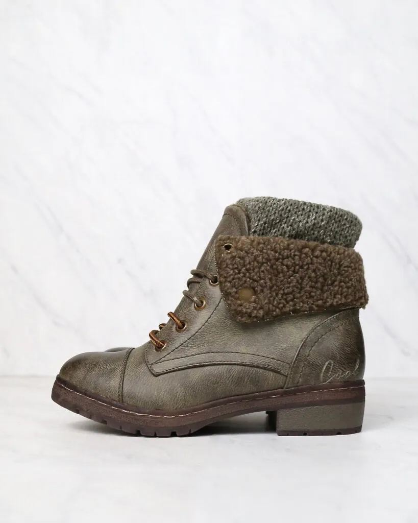 Coolway - Bring/Betta Leather Knit Sweater Cuff Ankle Boots in More Colors