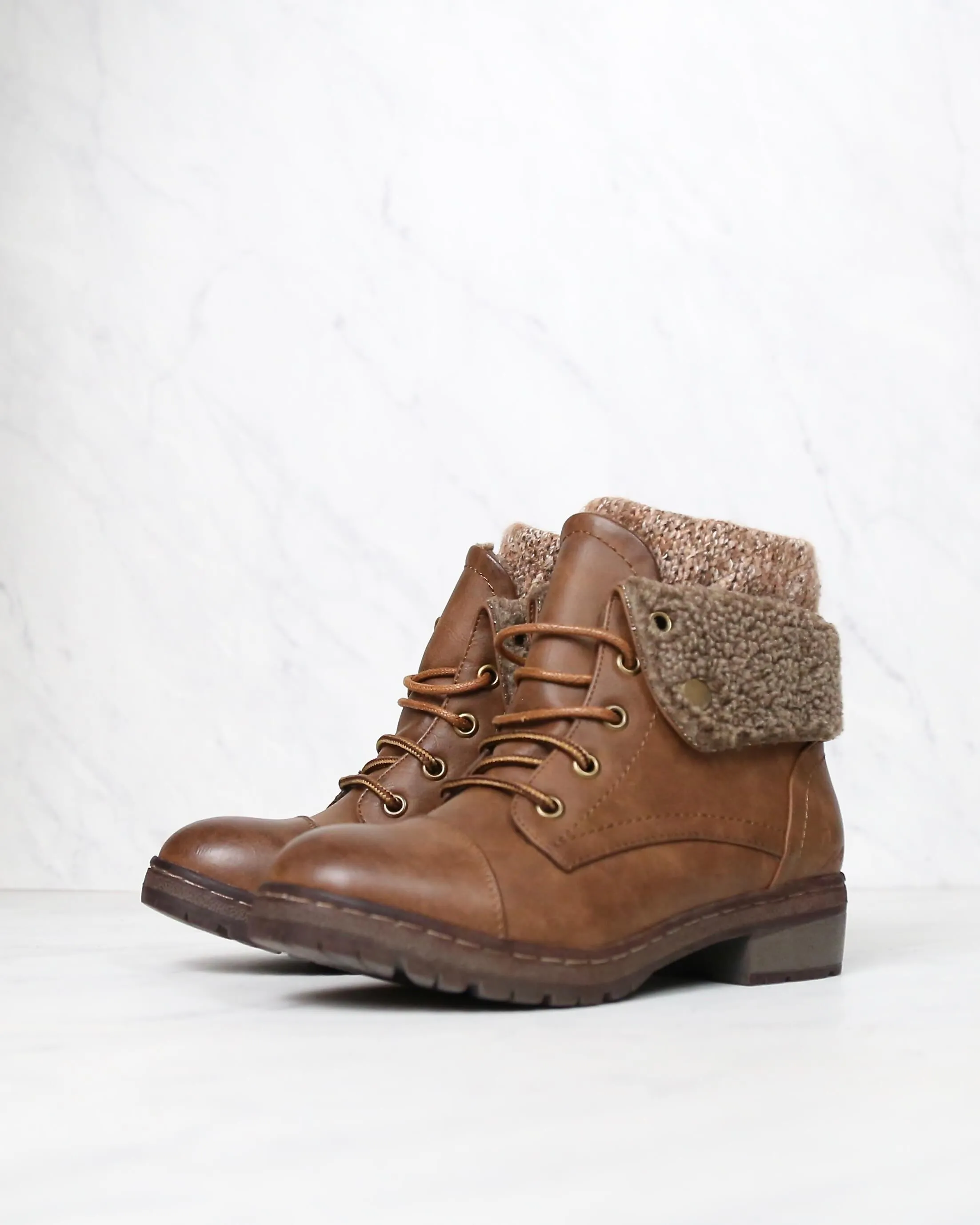 Coolway - Bring/Betta Leather Knit Sweater Cuff Ankle Boots in More Colors