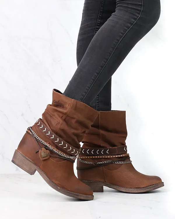 Coolway Carey Womens Slouchy Western Leather Ankle Boots - Stylish & Comfortable Design, Trendy Cue Color