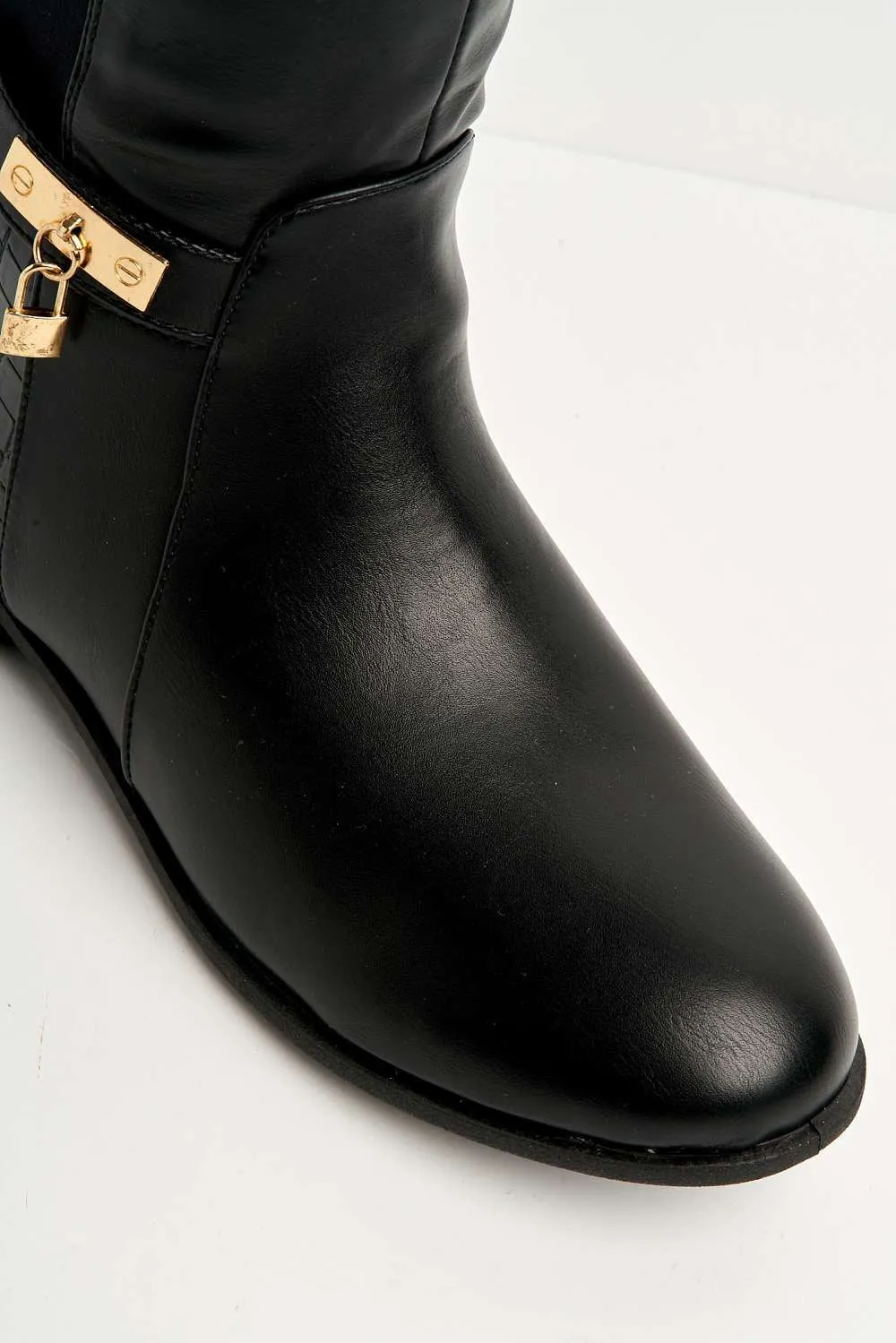 Daphine Knee High Lock Detail Boot in Black Matt