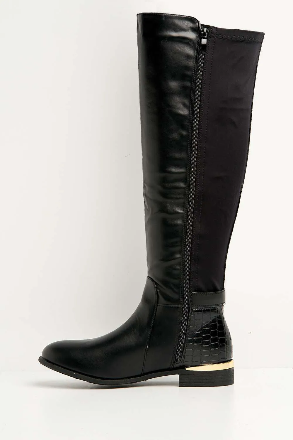 Daphine Knee High Lock Detail Boot in Black Matt