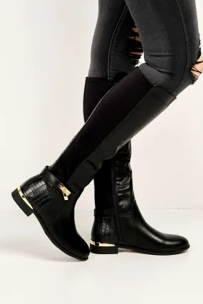 Daphine Knee High Lock Detail Boot in Black Matt