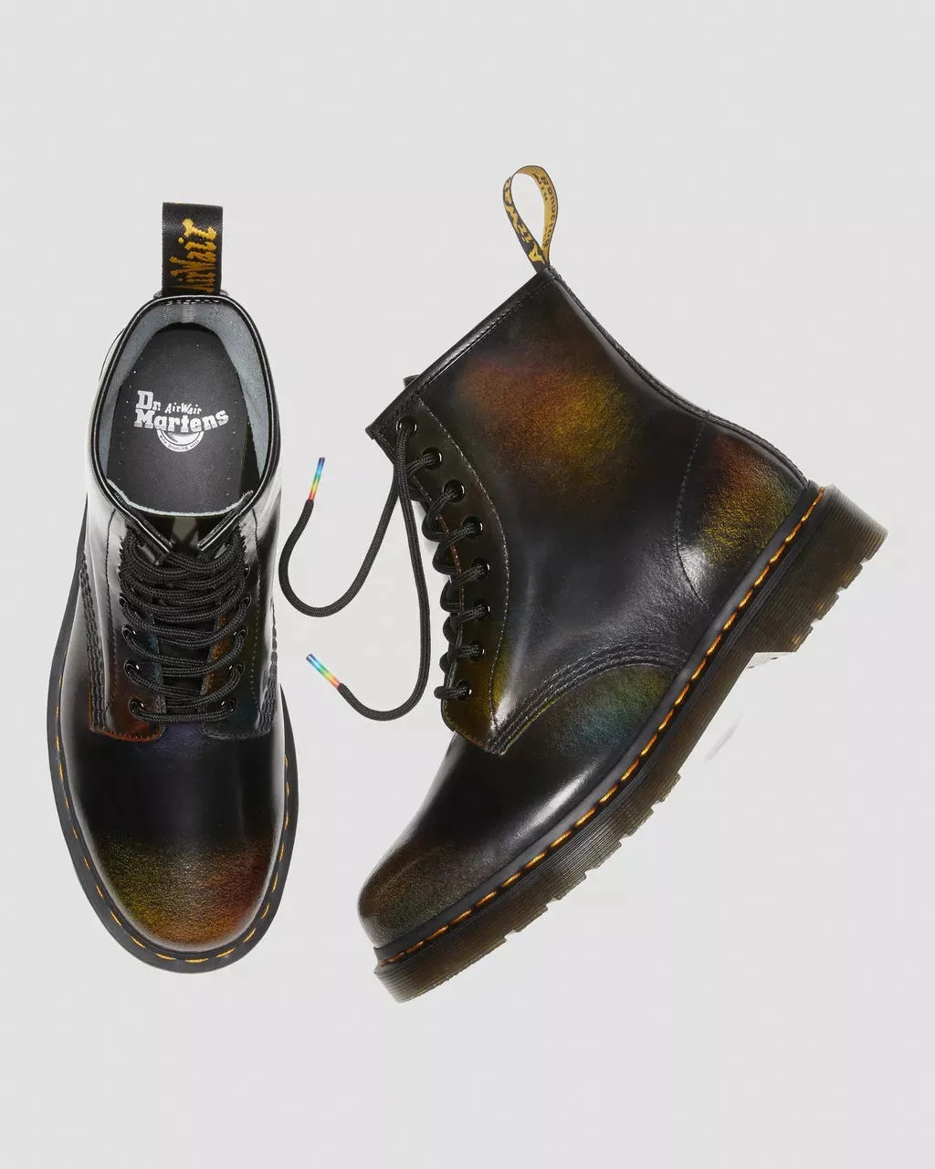 Doc Martens UNISEX 1460 FOR PRIDE RUB OFF LEATHER LACE UP BOOTS (BROWN MULTI RAINBOW RUB OFF)