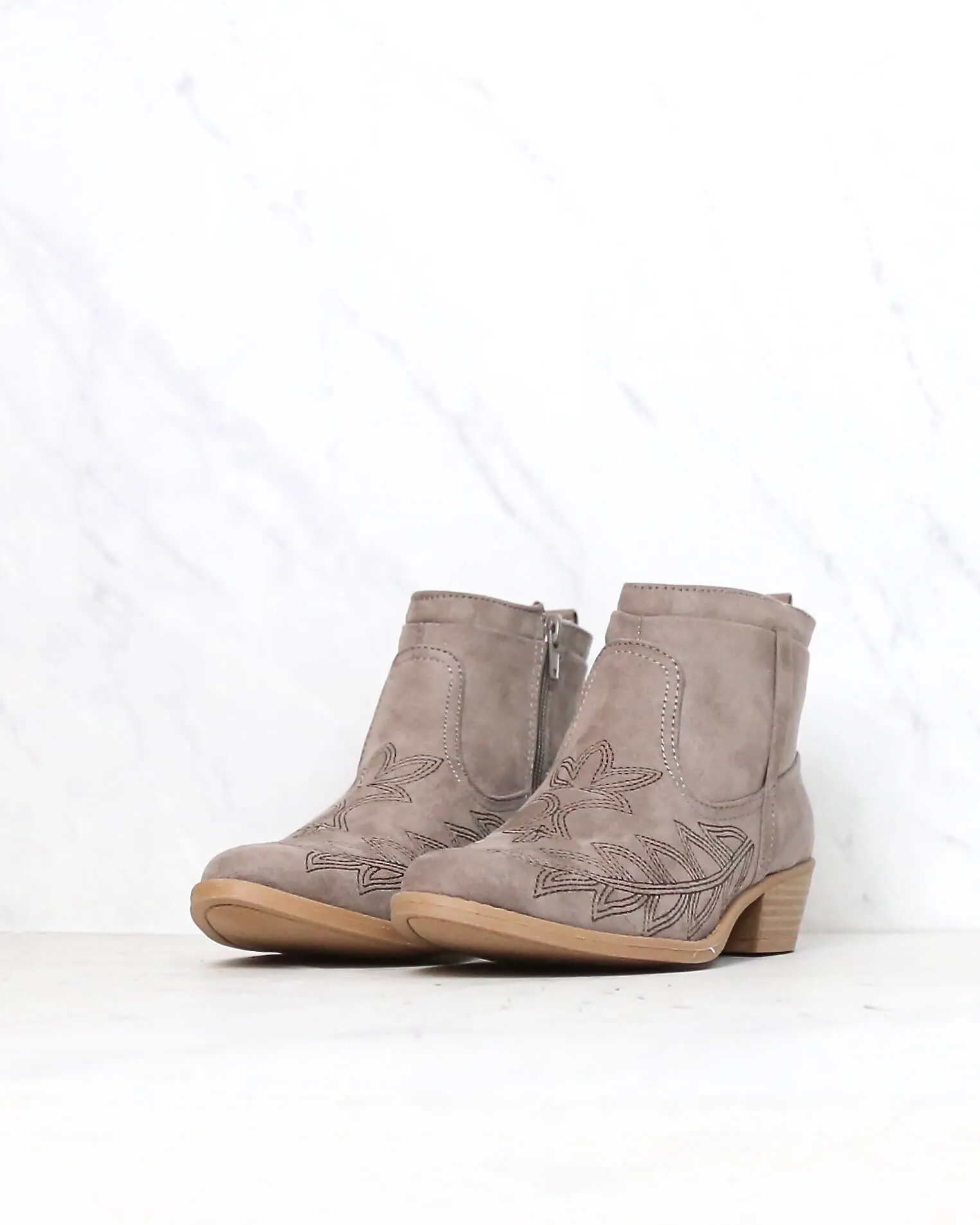 Embroidered Desert Ankle Booties in Taupe