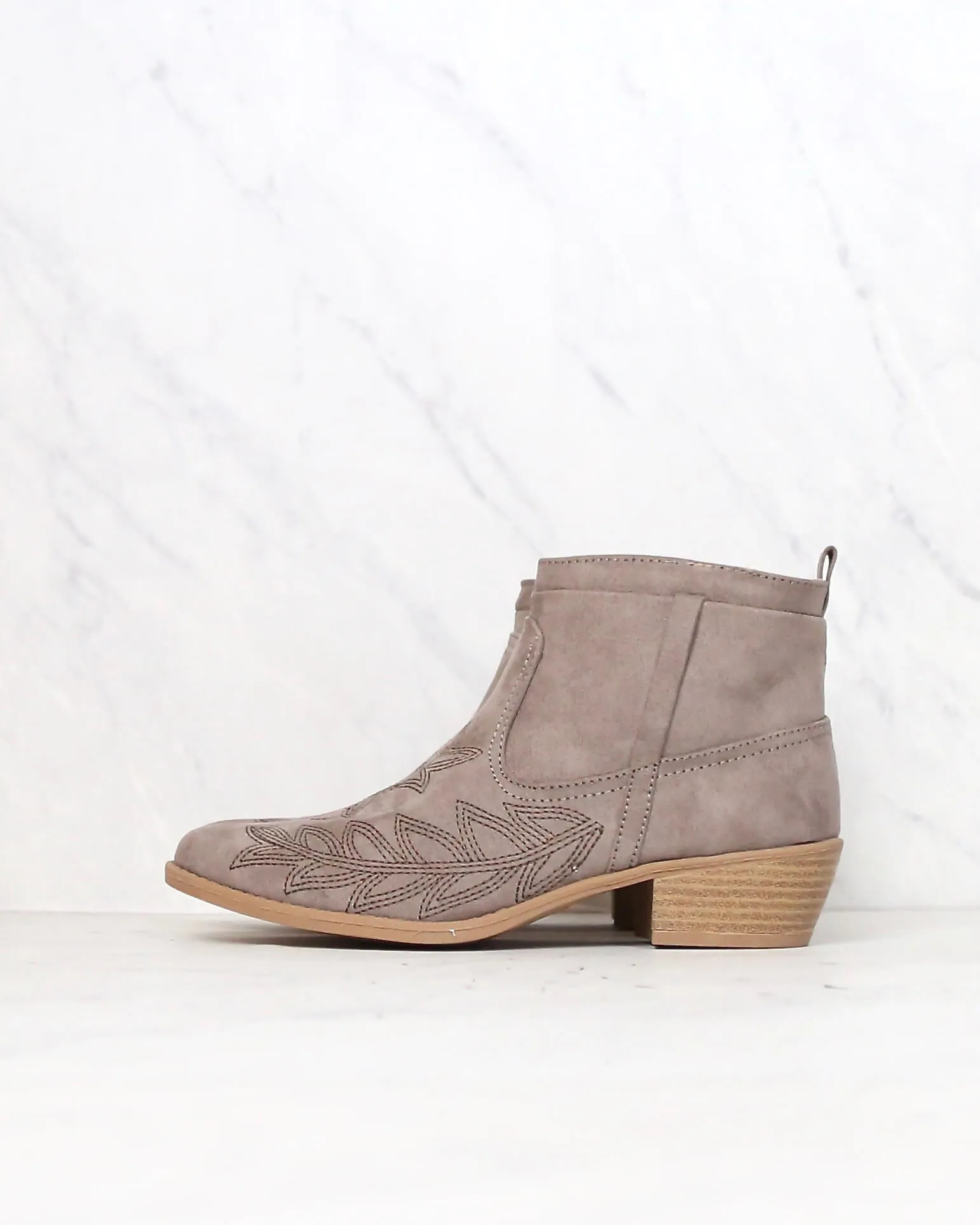 Embroidered Desert Ankle Booties in Taupe