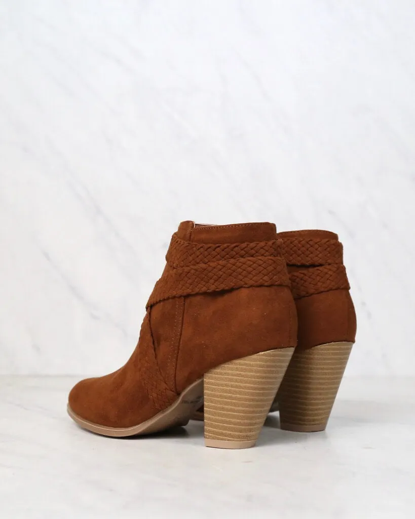 Final Sale - A Rare Braid Vegan Suede Booties - Dark Rust