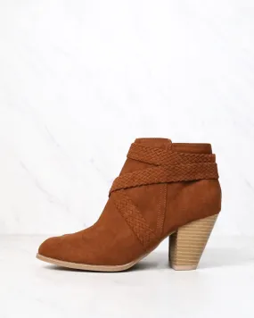 Final Sale - A Rare Braid Vegan Suede Booties - Dark Rust