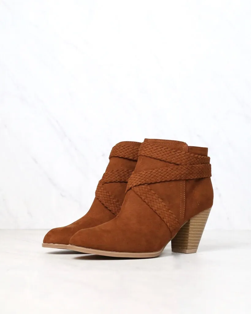 Final Sale - A Rare Braid Vegan Suede Booties - Dark Rust