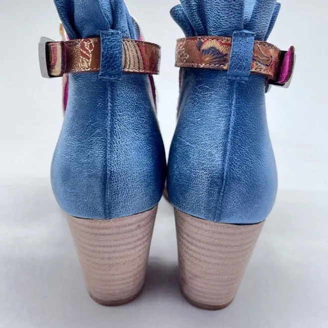 Indigo- Tan and denim ankle boot