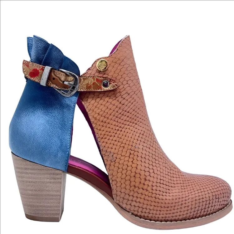 Indigo- Tan and denim ankle boot