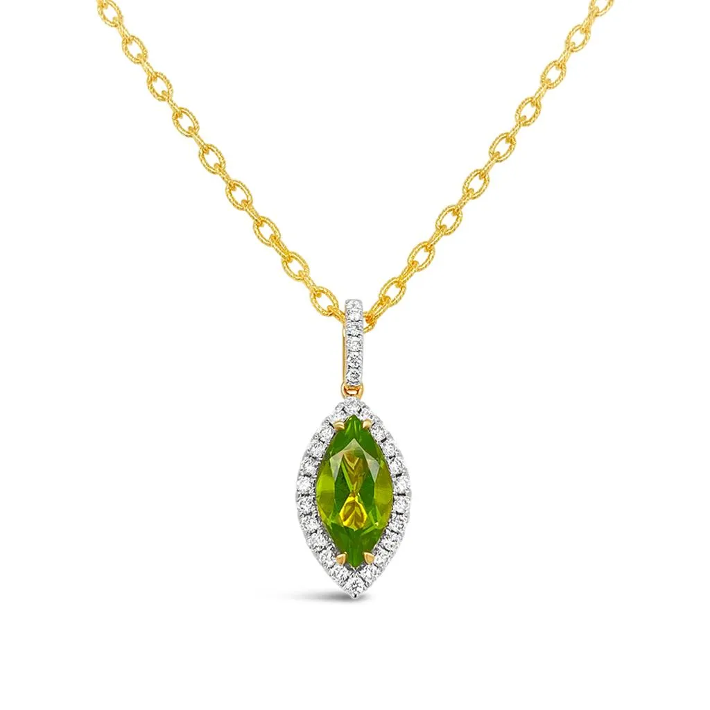 Irisa by Martin Binder Marquise Peridot & Diamond Halo Necklace