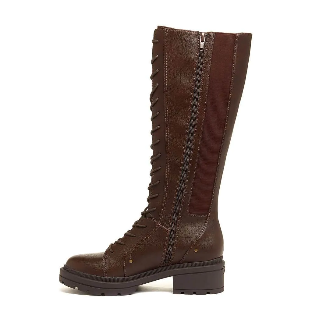 Stylish Issa Brown Lace-Up Tall Boots for Women - Comfortable All-Day Wear with Trendy Design