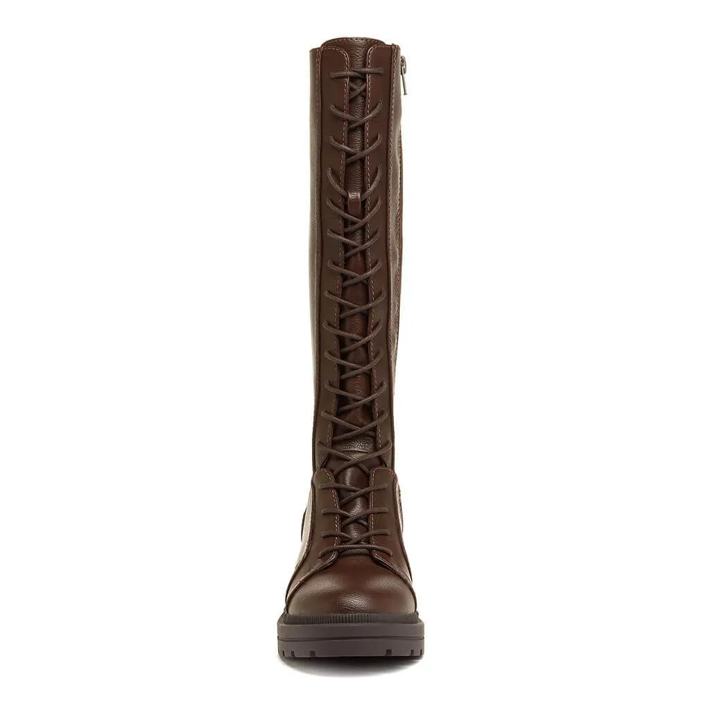 Stylish Issa Brown Lace-Up Tall Boots for Women - Comfortable All-Day Wear with Trendy Design