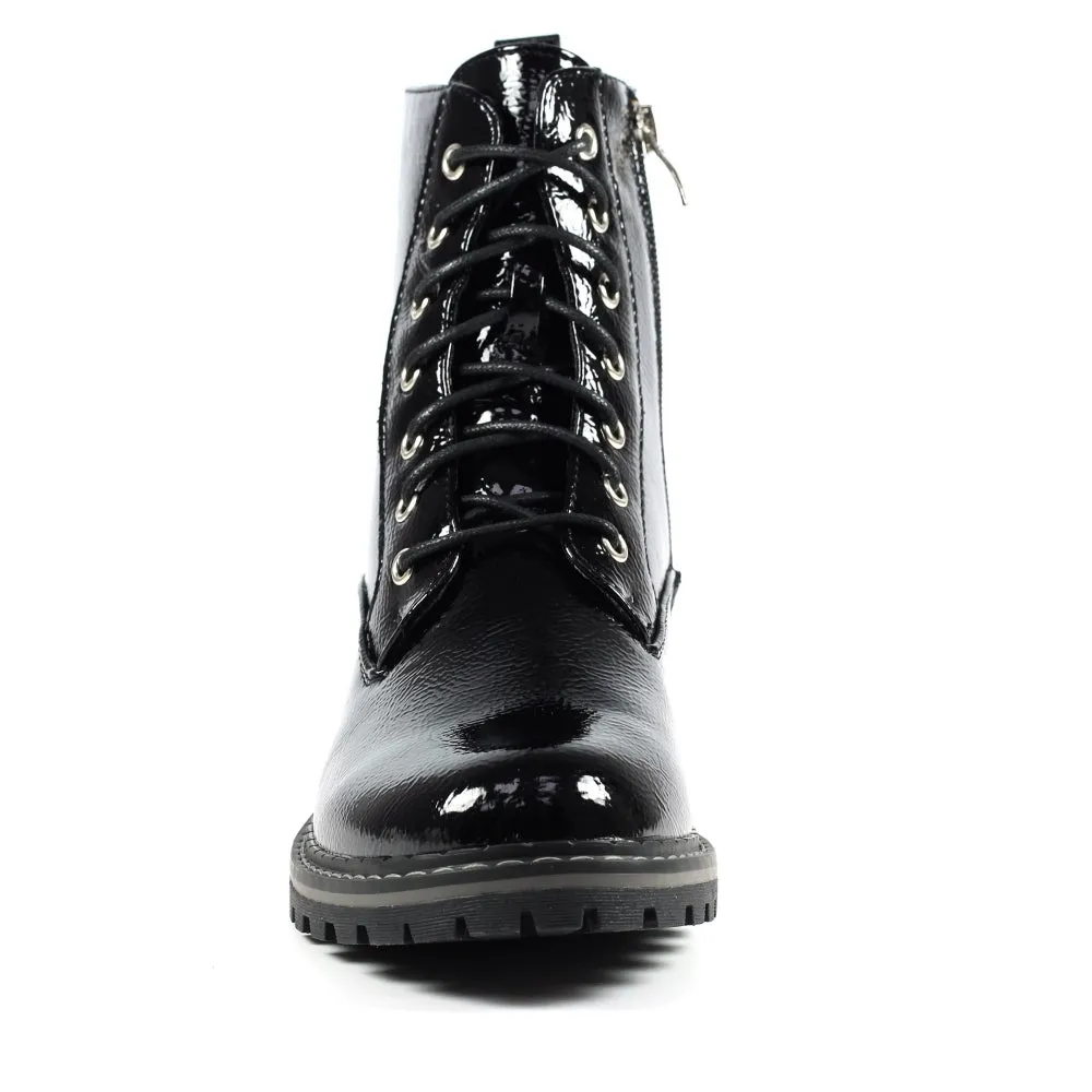 Ladies Lunar Boots Black Patent Laced Military Style Narla Inside Zip sale